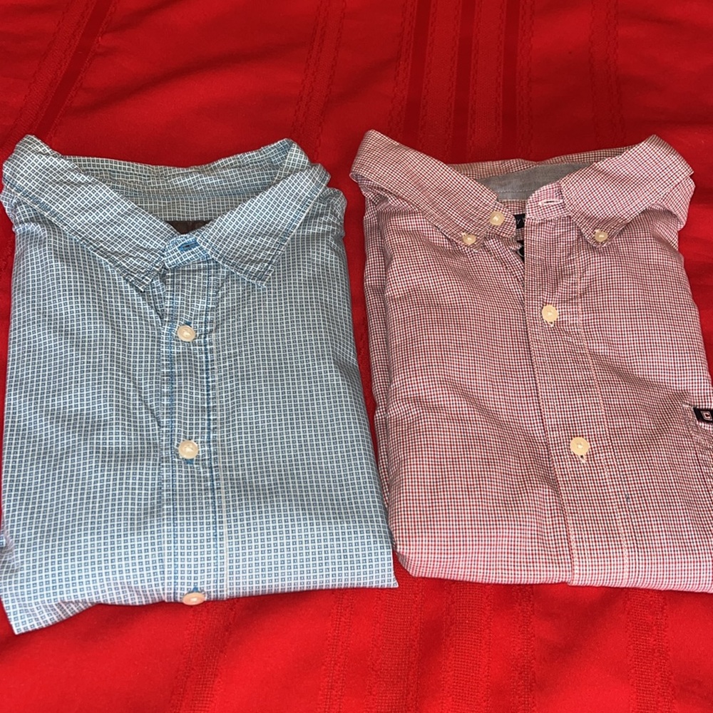 2 Short Sleeve Button Up Collar Shirts